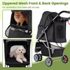 3 Wheel Pet Stroller in black with zippered mesh openings for easy pet access and ventilation, ideal for small dogs and.