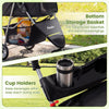 Bottom storage basket and cup holders on the 3 Wheel Pet Stroller for small dogs and cats, perfect for organized.