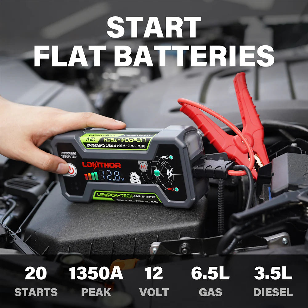Lokithor J1350 PRO Jump Starter 12V 1350A with LiFePO4 Safety Battery New