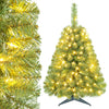 Close-up detail of the 3 ft pre-lit artificial mini Christmas tree highlighting its warm white LED lights and lush branch tips.