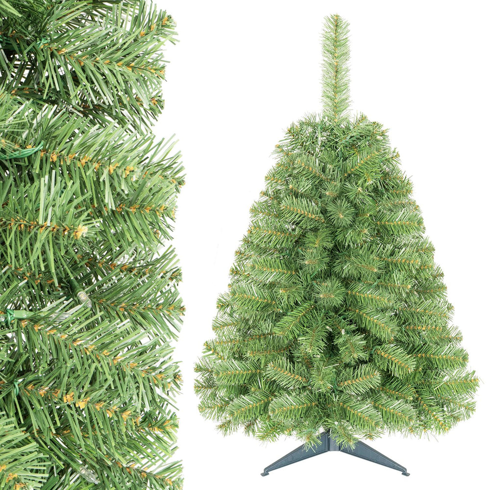 Close-up view of the 3 ft pre-lit artificial mini Christmas tree showcasing its dense branch tips and warm white LED lights.