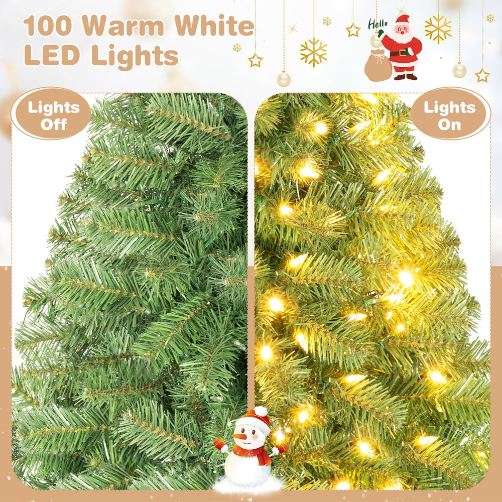3 ft pre-lit artificial mini Christmas tree with 100 warm white LED lights, perfect for small spaces and festive charm.