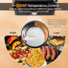 5-gear temperature control dial on the 3-in-1 sandwich maker for precise cooking, featuring removable non-stick plates.
