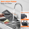 Removable non-stick plates of the 3-in-1 sandwich maker being rinsed, featuring easy cleaning and detachable design.