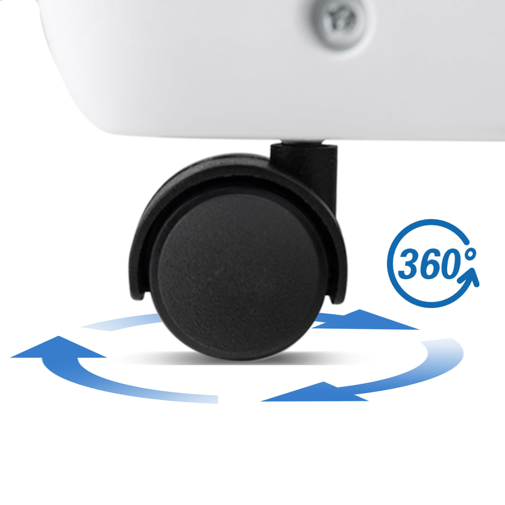 Close-up of the 360° swivel wheel of the 3-in-1 8000 BTU portable air conditioner for easy mobility and convenience.