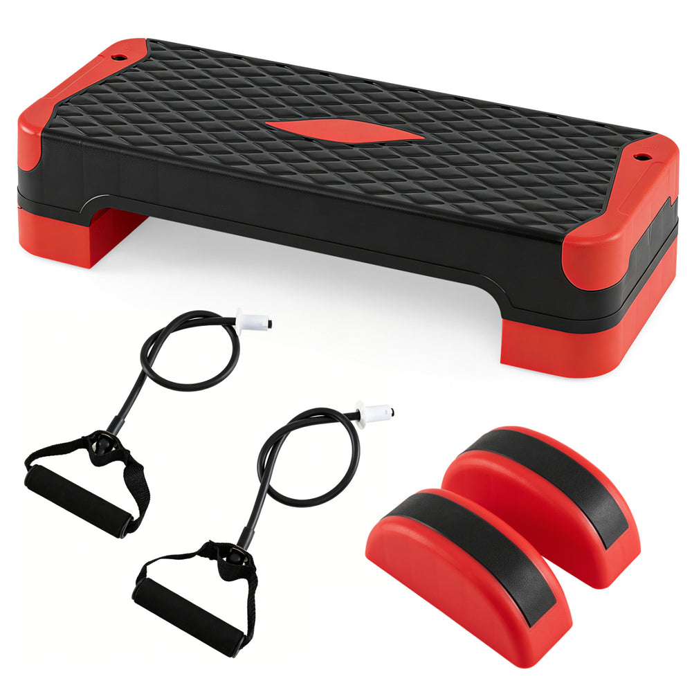 Close-up of the diamond-textured surface of the 3-in-1 aerobic step platform, providing stability for various home.