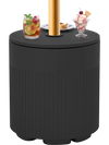Black 3-in-1 outdoor HDPE umbrella base with water bag, featuring a 2" umbrella hole for added stability and organization.
