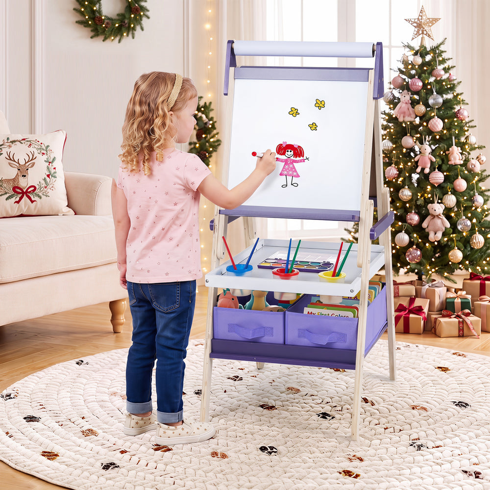 3-in-1 Art Easel for Kids with Magnetic Chalkboard and Whiteboard-Purple - Gallery View 1 of 11