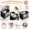 3-in-1 portable baby crib in black, featuring a changing table, playpen, and bassinet for versatile baby care.