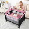 3-in-1 Portable Baby Crib and Playpen with Changing Table-Pink - Gallery View 1 of 10