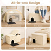 Beige 3-in-1 cat litter box enclosure features a removable divider, comfortable bench, and waterproof mat for easy cleaning.
