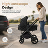 High landscape design 3-in-1 convertible stroller in black protects kids from car exhaust and ensures comfort on various surfaces.