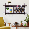 Wall-mounted wine rack with space for 10 bottles and 3 glasses, featuring an industrial design for stylish storage.
