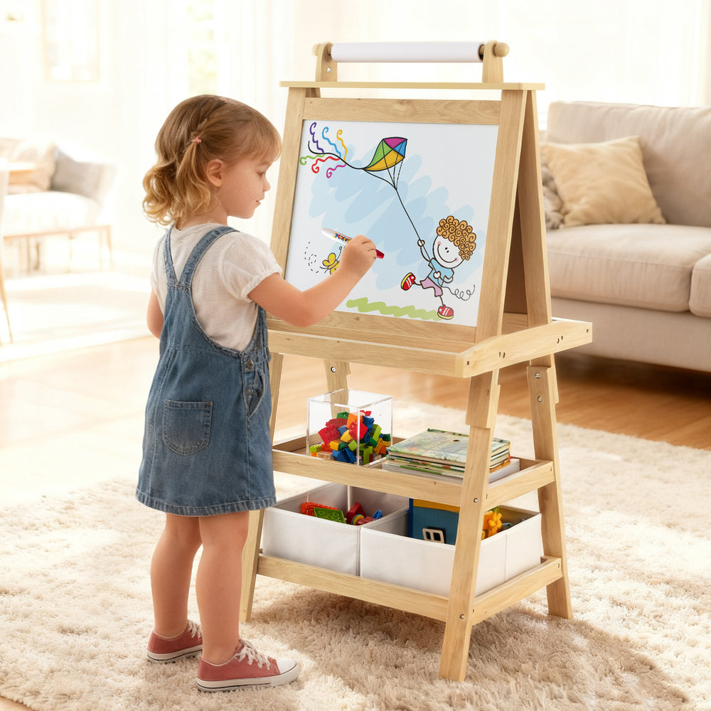 3-in-1 Double-Sided Storage Art Easel-Natural - Gallery View 1 of 10