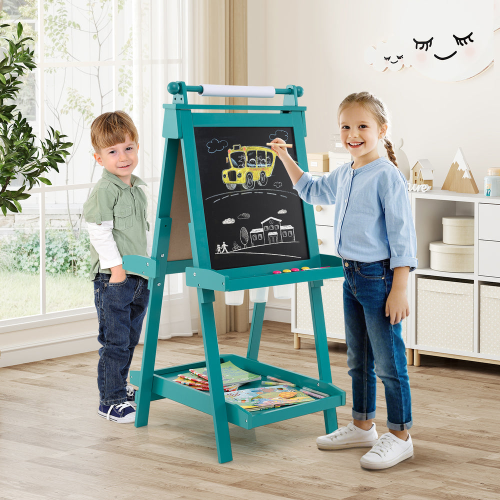 3-in-1 Double-sided Art Easel with Chalkboard and Magnetic Whiteboard-Green - Gallery View 1 of 10