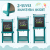 3-in-1 double-sided art easel in green with adjustable height, chalkboard, and storage for kids' creative activities.