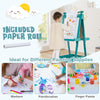 Double-sided art easel in green with chalkboard, magnetic whiteboard, and included paper roll for kids' creativity.