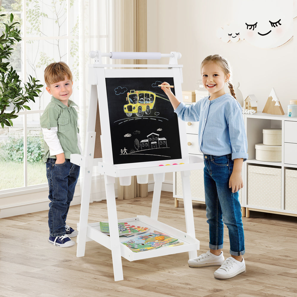 3-in-1 Double-sided Art Easel with Chalkboard and Magnetic Whiteboard-White - Gallery View 1 of 10