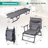 3 in 1 folding camping cot shown in gray, convertible to sofa chair or sleeper bed, featuring adjustable backrest and.