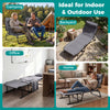 Gray 3 in 1 folding camping cot shown as a lounge chair with adjustable backrest for versatile indoor and outdoor use.