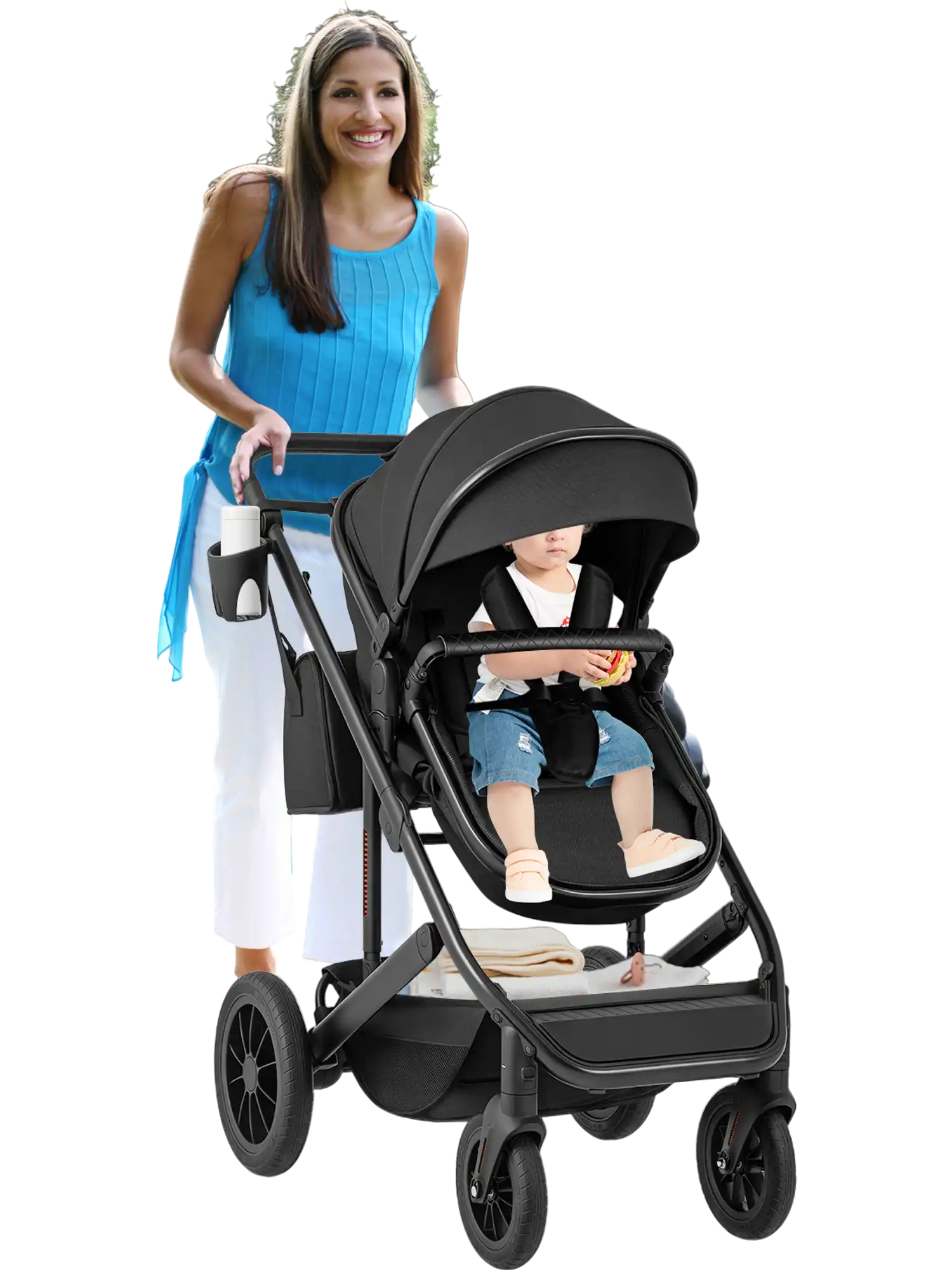 Costway 3-in-1 Folding Convertible Newborn Stroller w/ Detachable Bassinet Black 264715839 New