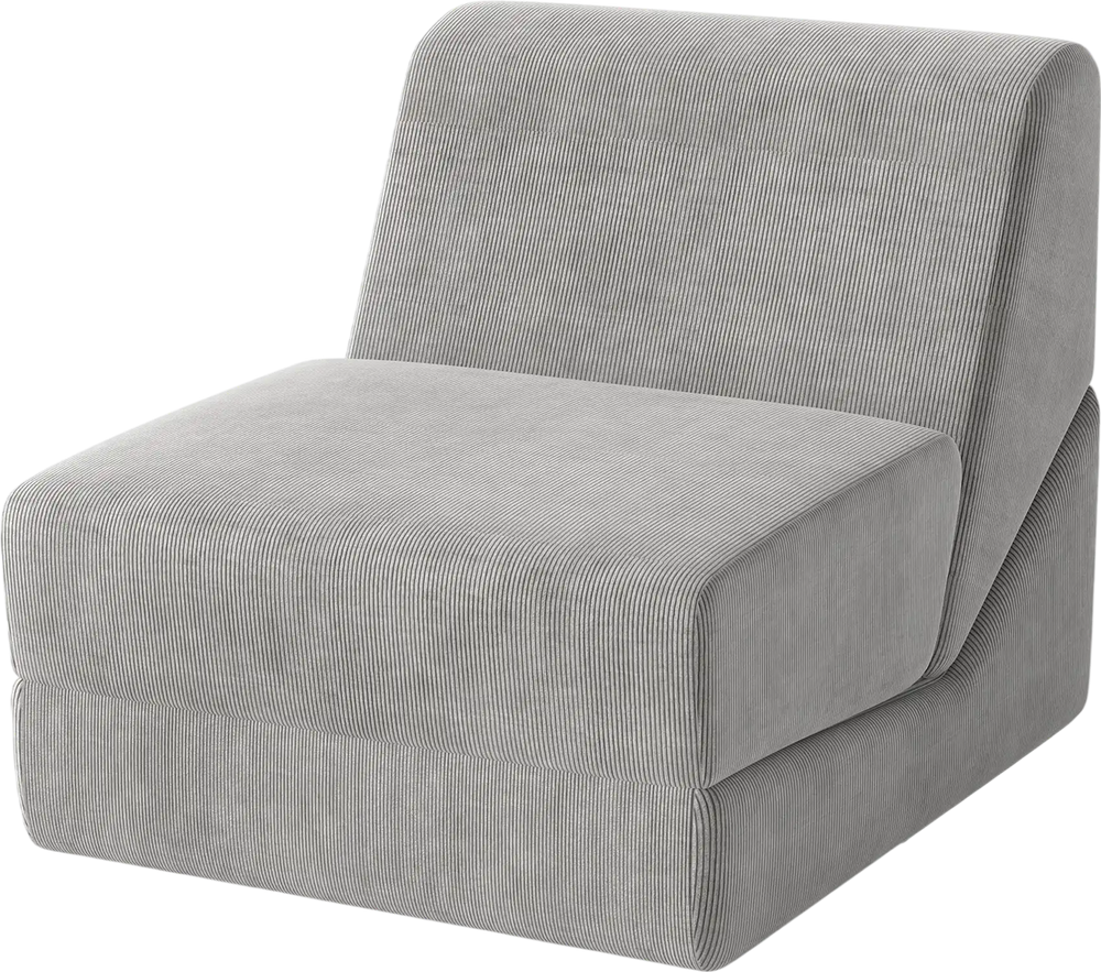 Gray 3-in-1 folding sofa bed with corduroy fabric and thick sponge filling, perfect for relaxing or watching TV.