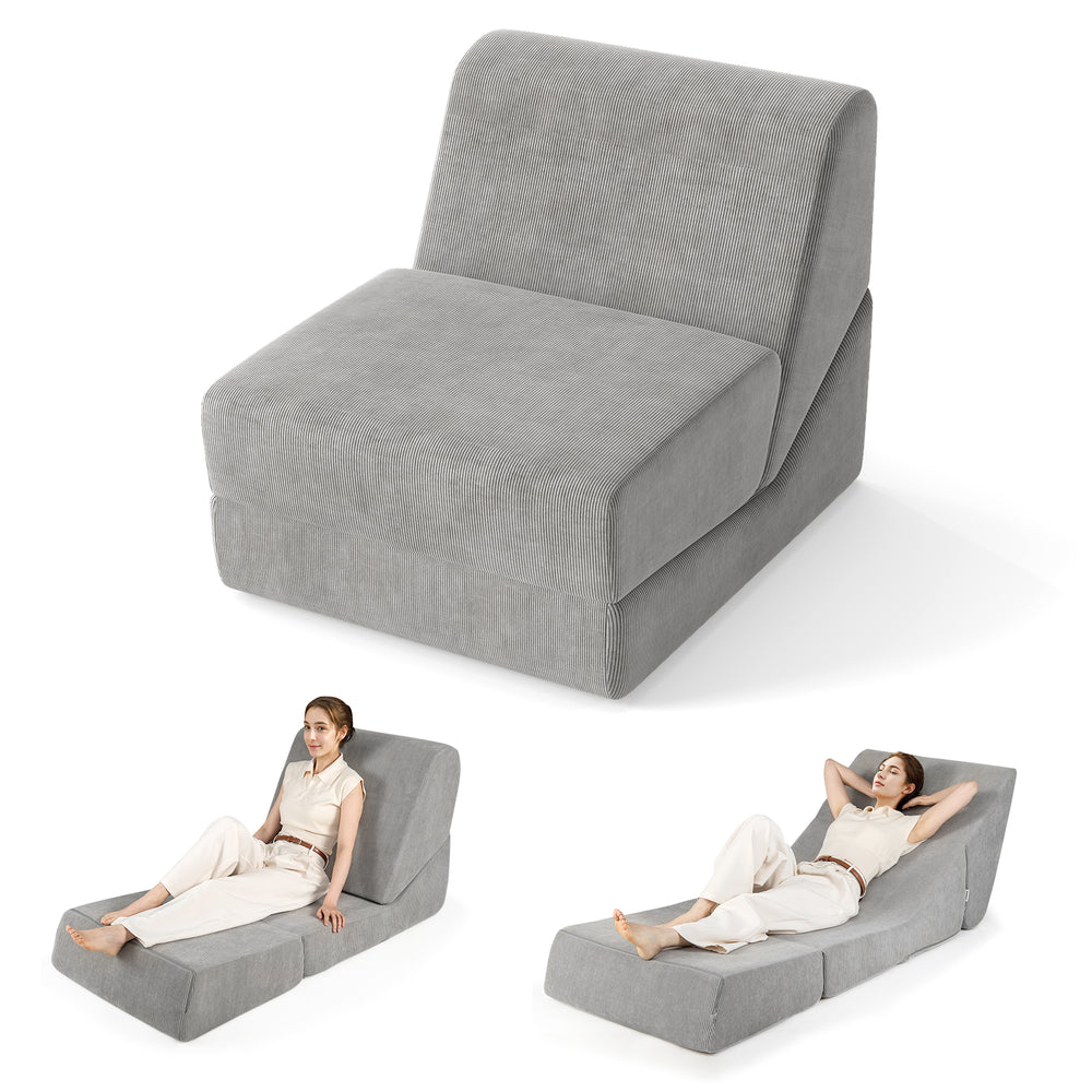 3-in-1 folding sofa bed in gray with a cozy inclined backrest, perfect for relaxing or watching TV.
