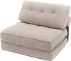 Beige 3-in-1 folding sofa with bolster, convertible to lounger or bed, featuring premium sponge filling for comfort.