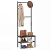 Freestanding 3-in-1 hall tree with hooks, bench, and shoe storage, featuring a sturdy metal frame for entryway.