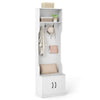 3-in-1 hall tree with bench and storage in white, featuring hooks, cubbies, and a soft-close cabinet for organized.
