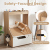 3-in-1 hidden cat house cabinet with removable cushion, scratching pad, and anti-tipping devices for safe pet use.