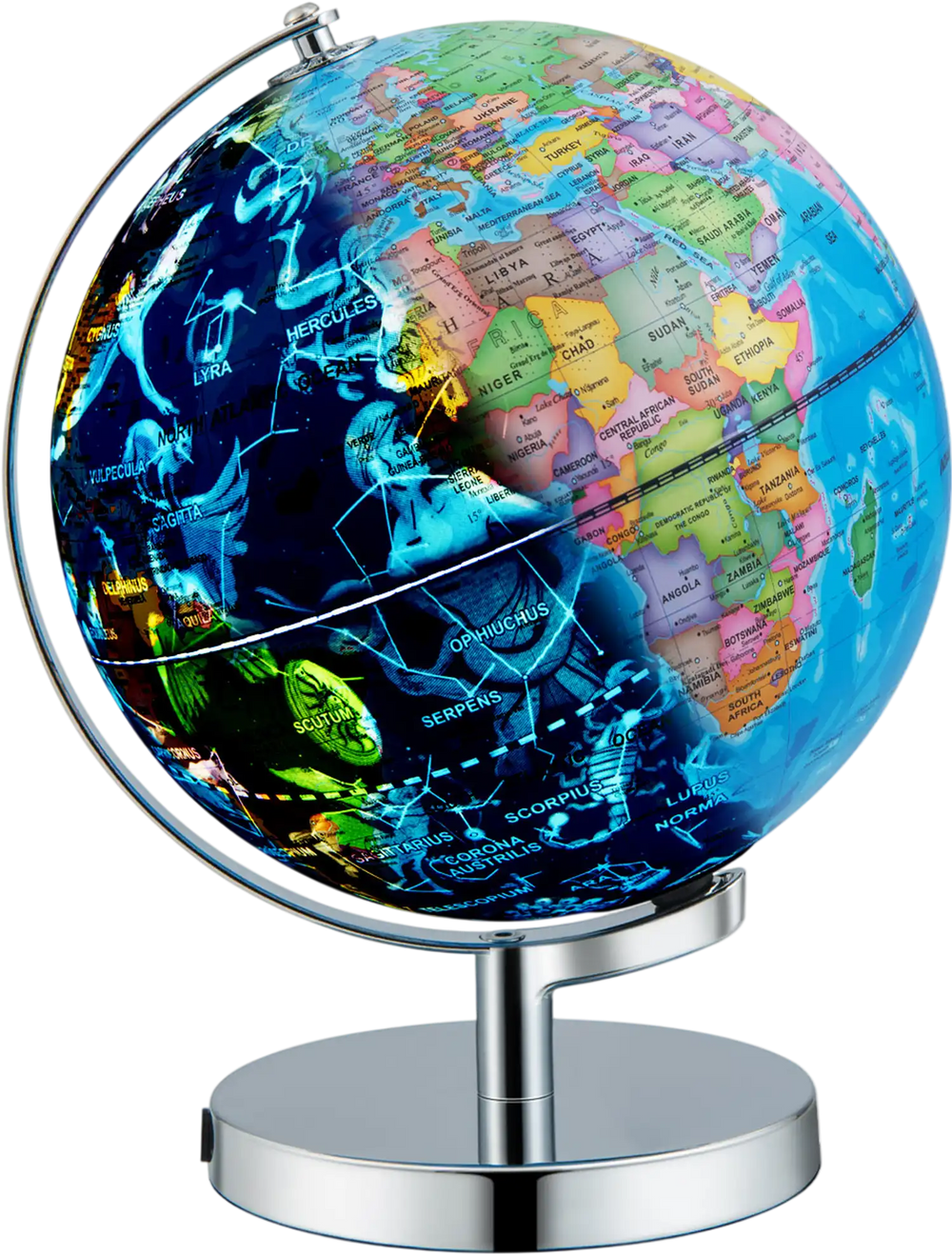 3-in-1 Illuminated World Globe with Stand and  88 Constellations