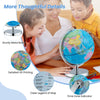 Illuminated 3-in-1 world globe with sturdy metal base, showcasing detailed geographical and constellation maps for.