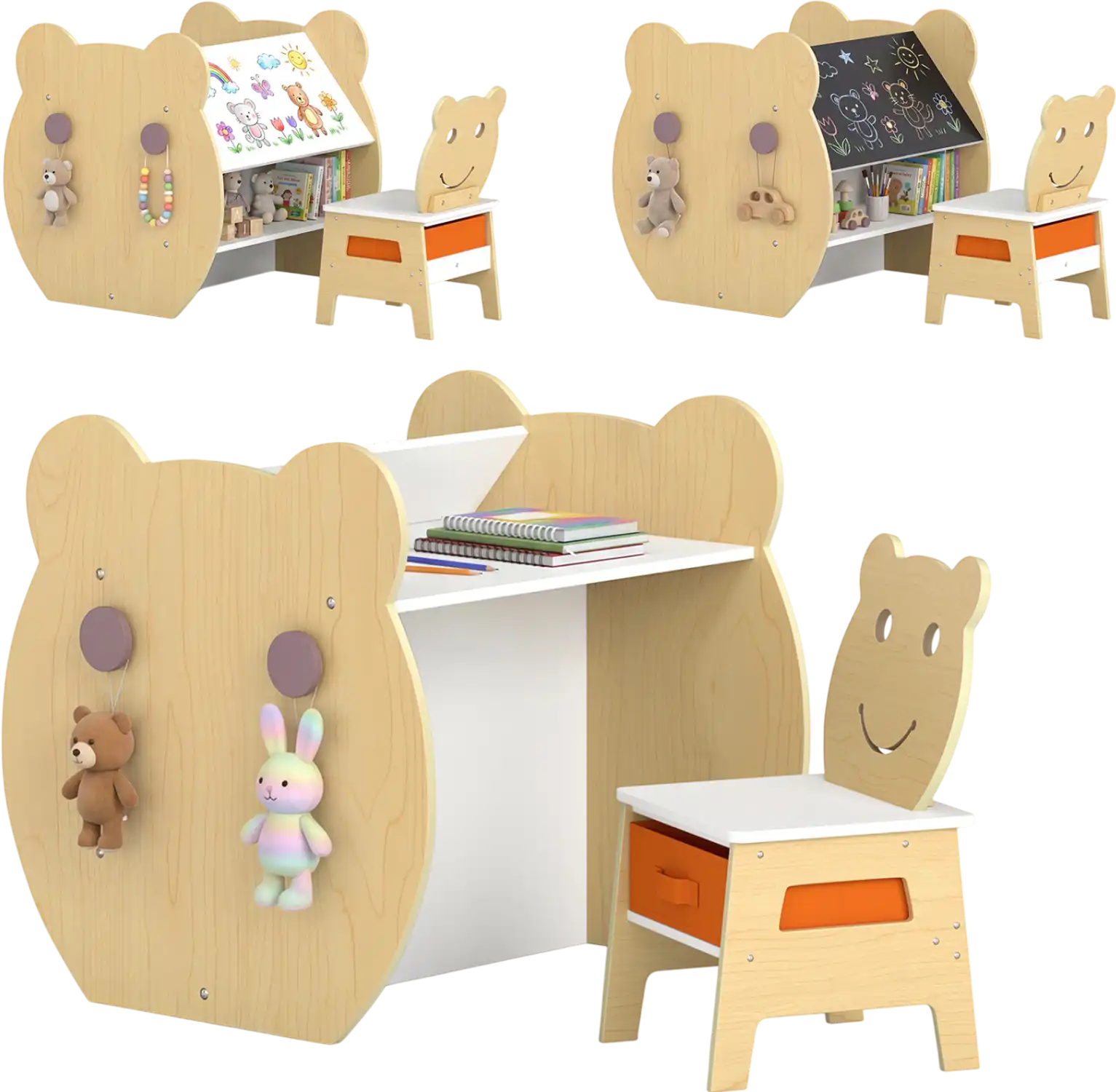 Costway 3-in-1 Kids Art Table and Chair Set w/ Storage Reversible Whiteboard Chalkboard 37539878 New