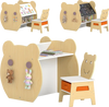 3-in-1 kids art table and chair with bear design, reversible whiteboard and chalkboard, perfect for ages 3-10.