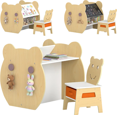 Costway 3-in-1 Kids Art Table and Chair Set w/ Storage Reversible Whiteboard Chalkboard 37539878 New