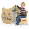 Kids art table and chair set in playful bear design, featuring storage and reversible whiteboard for ages 3-10 years.