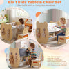 3-in-1 kids art table and chair in playful bear design, featuring reversible whiteboard and chalkboard for creative fun.