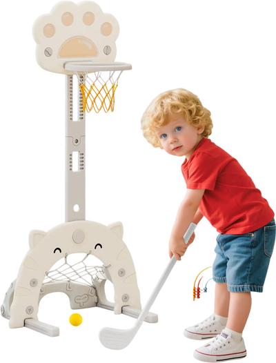 Costway 3-in-1 Kids Basketball Hoop w/ Basketball Foldable Rim Gray 241953678 New