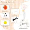 Kids 3 in 1 basketball hoop in gray with foldable rim, includes basketball, soccer ball, and golf club for active play.