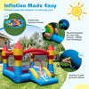 3-in-1 kids bouncer with slide and basketball hoop, featuring a large jumping area and durable waterproof fabric.