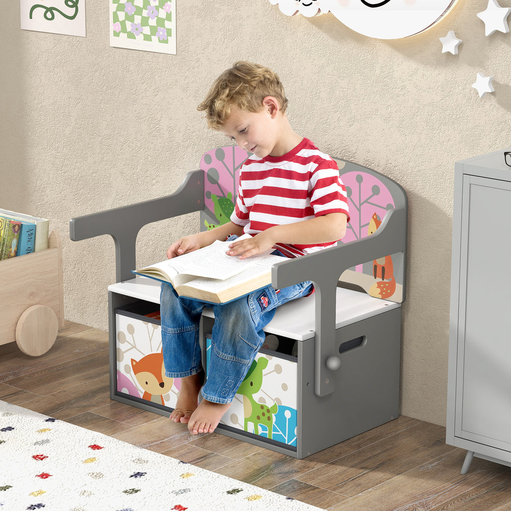 3 in 1 Kids Convertible Activity Bench with 2 Removable Fabric Bins-Gray - Gallery View 1 of 10
