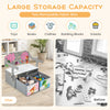 Kids convertible activity bench in gray with 2 removable fabric bins for storage, perfect for toys and books.