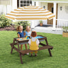 3-in-1 Kids Outdoor Picnic Water Sand Table with Removable Umbrella and Boxes-Coffee - Gallery View 1 of 9