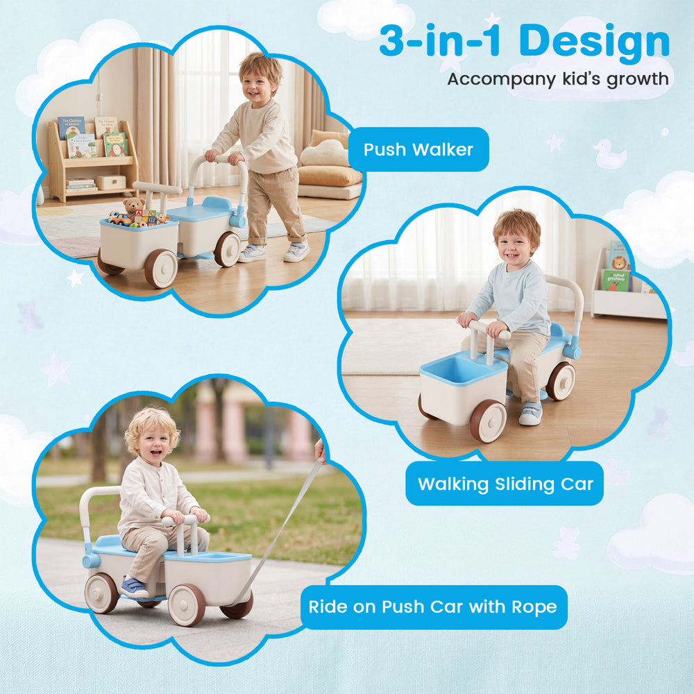 3-in-1 Kids Ride On Push Car with Rope and Storage Basket - Gallery View 5 of 11