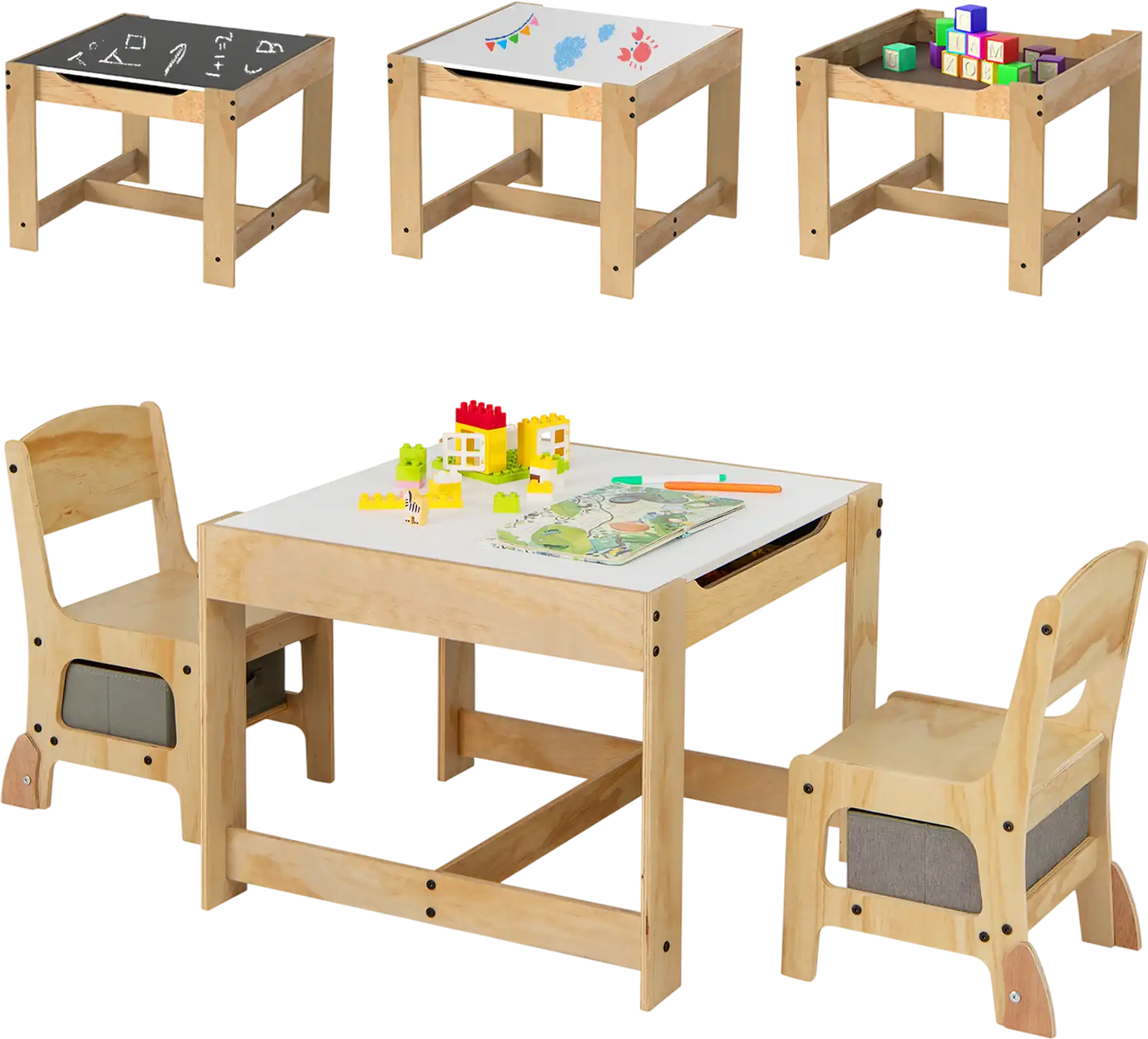 Costway 3-in-1 Kids Table & Chair Set Removable Top 2 Drawers 285647193 New