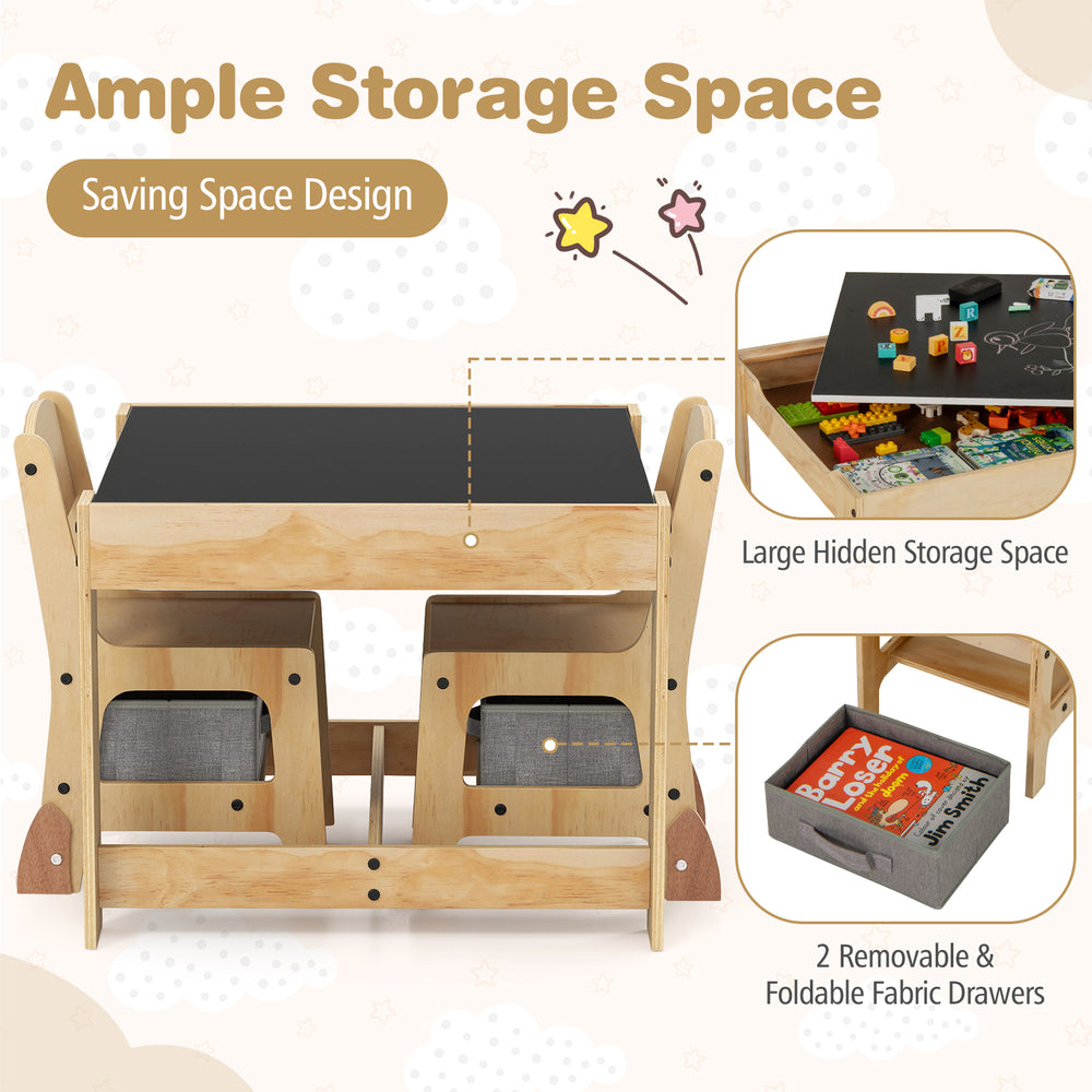 Kids table and chair set with removable tabletop, gray, featuring 2 storage drawers for organized playroom use.