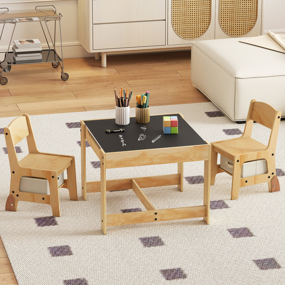 3 in 1 Kids Table and Chair Set with Removable Tabletop and 2 Storage Drawers-Natural - Gallery View 1 of 10