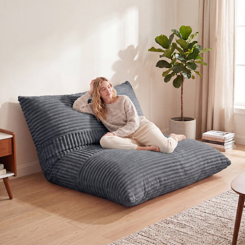 3-in-1 Large Bean Bag Chair with Comfy Corduroy Fabric-Gray - Gallery View 1 of 9