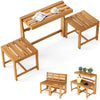 3-in-1 outdoor acacia wood loveseat bench set with slatted seat, ideal for garden or backyard relaxation.